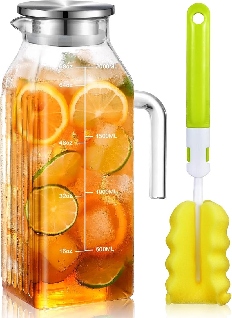 Aofmee 68oz Glass Pitcher for Fridge, 2 Liter Square Water Pitcher with Lid and Handle, Heat Resistant Tea Pitchers, Borosilicate Glass Carafe with Scale Line for Hot/Cold Beverage - Image 1